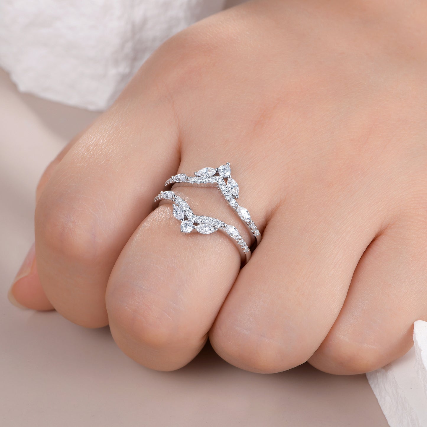 Newshe Jewellery 5A Cz Wedding Ring Enhancer for Engagement Rings 925 Sterling Silver Marquise Promise Eternity Band