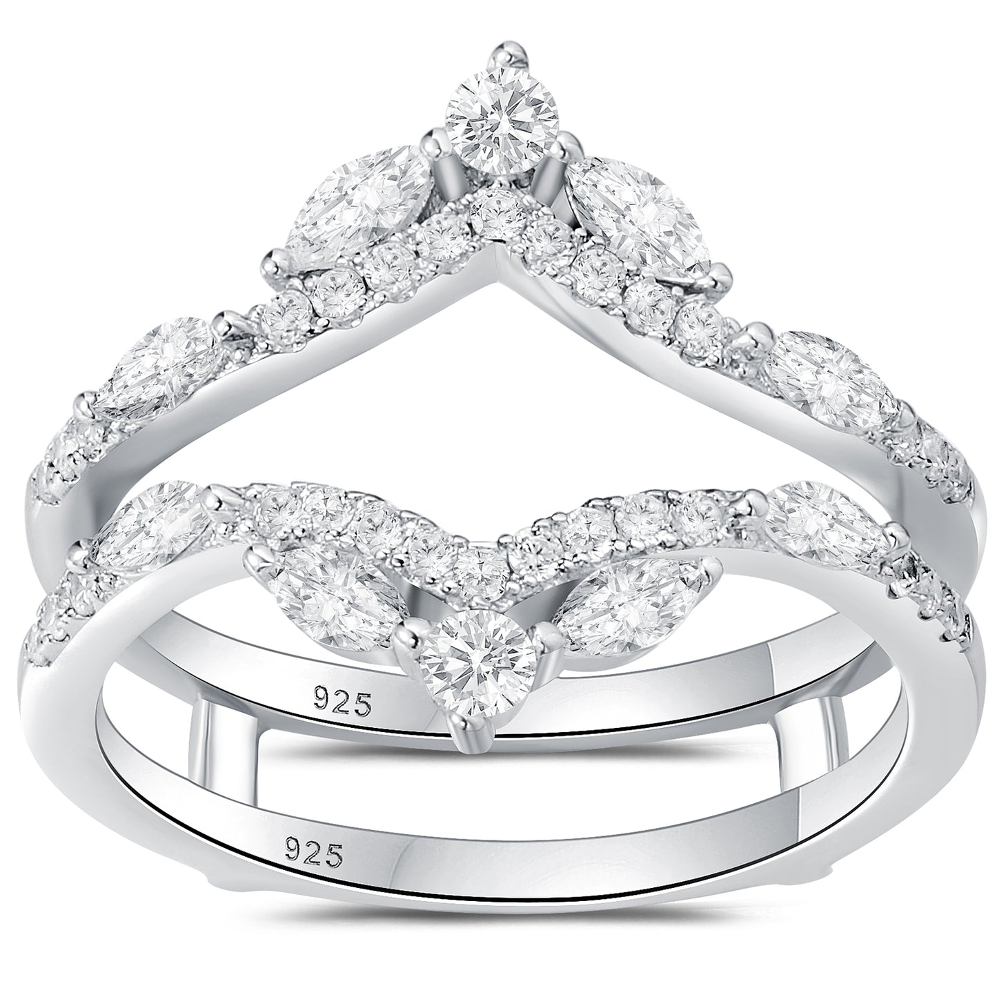 Newshe Jewellery 5A Cz Wedding Ring Enhancer for Engagement Rings 925 Sterling Silver Marquise Promise Eternity Band