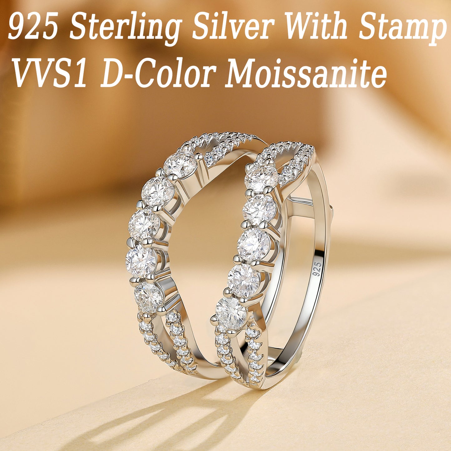 Newshe Jewellery Curved Moissanite Rings Enhancer D Color VVS1 Wedding Bands for Women 925 Sterling Silver Size 5-10
