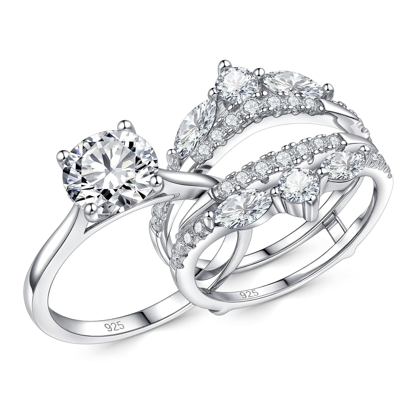 Newshe Jewellery 3 Ct Moissanite Wedding Rings Set VVS1 D Color Engagement Rings Enhancer Band 925 Sterling Silver Size 5-10