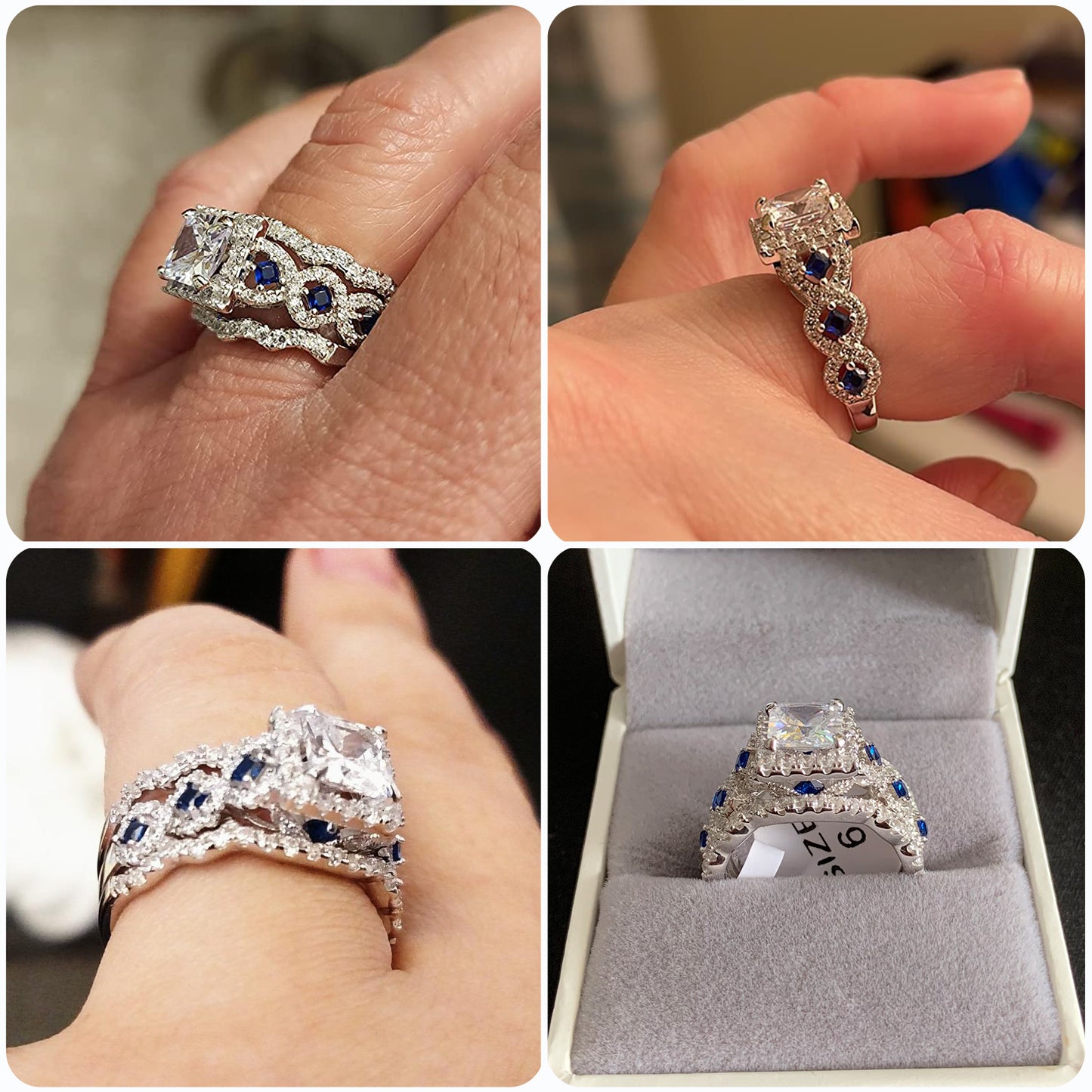 Newshe Jewellery Princess Moissanite Engagement Ring for Women 925 Sterling Silver Wedding Band Rings Blue Sapphire Bridal Sets Promise Size 5-10