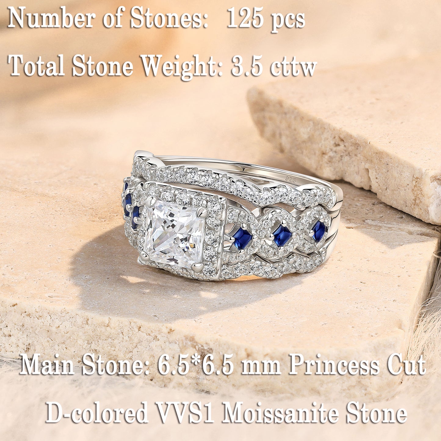 Newshe Jewellery Princess Moissanite Engagement Ring for Women 925 Sterling Silver Wedding Band Rings Blue Sapphire Bridal Sets Promise Size 5-10