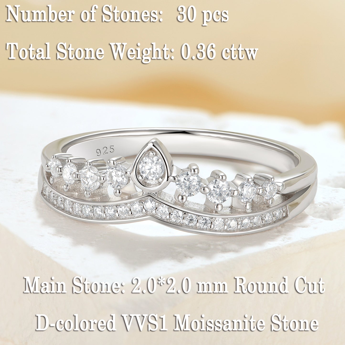 Newshe Jewellery Crown Moissanite Wedding Bands for Woman 925 Sterling Silver Eternity Rings Size 5-10