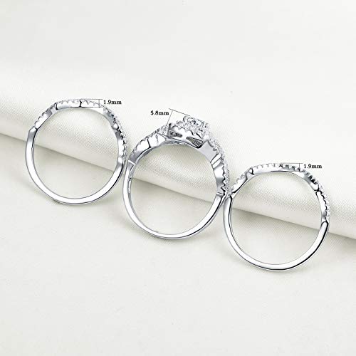 Newshe Wedding Rings for Women Engagement Ring Set 925 Sterling Silver 3pcs 2Ct White Cz Size 5-12