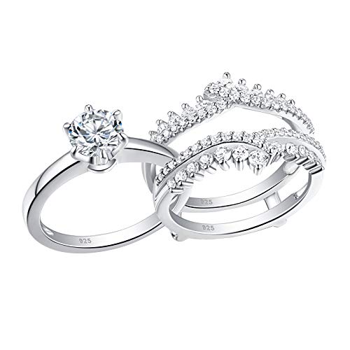 Newshe Wedding Rings for Women Engagement Ring Enhancer Band Bridal Set Sterling Silver 1.8Ct Cz Size 4-13