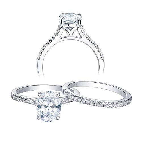 Newshe Solitaire Engagement Rings for Women Wedding Ring Set Sterling Silver Oval Cz 2.2Ct Size 5-12