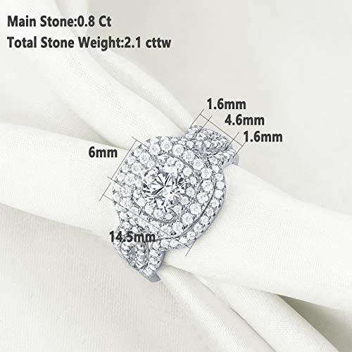 Newshe Engagement Rings Wedding Sets for Women 925 Sterling Silver 3pcs 2.3Ct White AAAAA Cz Size 4-13