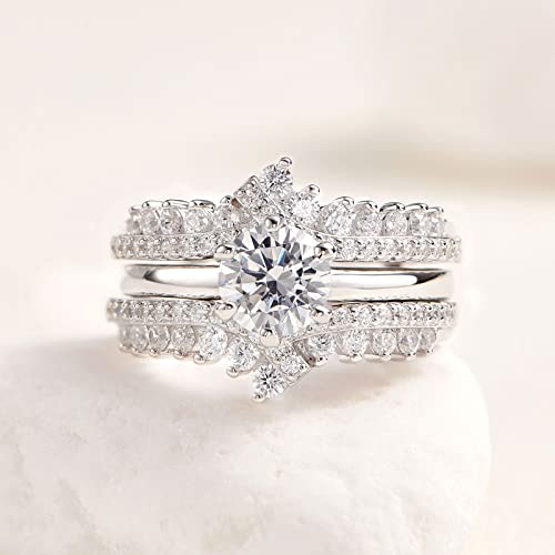 Newshe Wedding Rings for Women Engagement Ring Enhancer Band Bridal Set Sterling Silver 1.8Ct Cz Size 4-13