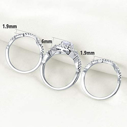Newshe Engagement Rings Wedding Sets for Women 925 Sterling Silver 3pcs 2.3Ct White AAAAA Cz Size 4-13