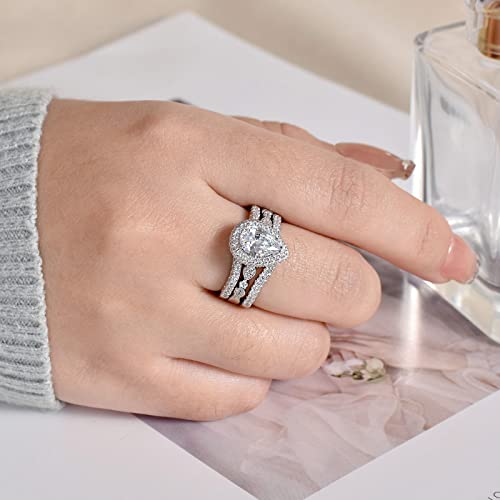 Newshe Wedding Bridal Band Ring Enhancer Engagement Ring Set for Women 925 Sterling Silver 3Ct Pear White Rose Gold 5A Cz Size 4-13