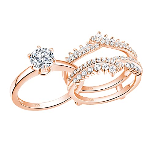 Newshe Wedding Rings for Women Engagement Ring Enhancer Band Bridal Set Sterling Silver 1.8Ct Cz Size 4-13