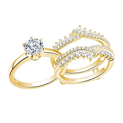 Newshe Wedding Rings for Women Engagement Ring Enhancer Band Bridal Set Sterling Silver 1.8Ct Cz Size 4-13