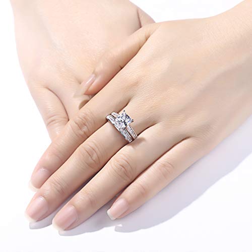 Newshe Wedding Rings for Women Engagement Ring Sets Princess 925 Sterling Silver Cz 1.8Ct Size 4-13