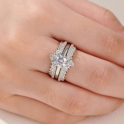 Newshe Wedding Rings for Women Engagement Ring Enhancer Band Bridal Set Sterling Silver 1.8Ct Cz Size 4-13