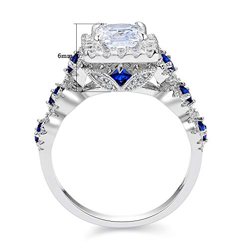 Newshe Engagement Wedding Ring Set 925 Sterling Silver 3pcs 2.5ct Princess White Cz Blue Size 4-13