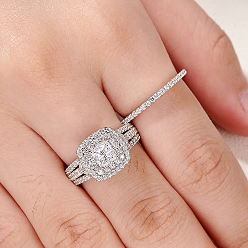 Newshe Wedding Rings for Women Engagement Ring Sets Sterling Silver Cz 1.7Ct Princess Cross Size 4-13