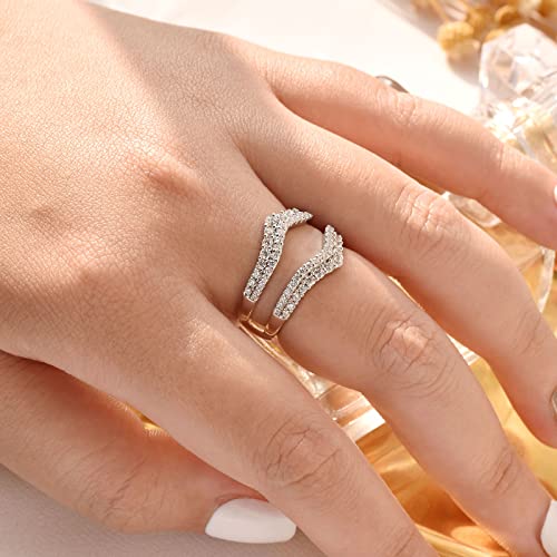 Newshe Cubic Zirconia Curved Bridal Ring Enhancer Guard for Women Engagement Rings White Gold 5A 925 Sterling Silver Size 5-10