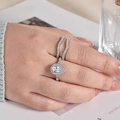 Newshe Wedding Bridal Band Ring Enhancer Engagement Ring Set for Women 925 Sterling Silver 3Ct Pear White Rose Gold 5A Cz Size 4-13