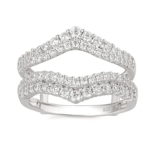 Newshe Cubic Zirconia Curved Bridal Ring Enhancer Guard for Women Engagement Rings White Gold 5A 925 Sterling Silver Size 5-10