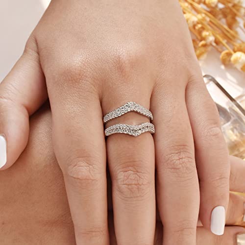 Newshe Cubic Zirconia Curved Bridal Ring Enhancer Guard for Women Engagement Rings White Gold 5A 925 Sterling Silver Size 5-10