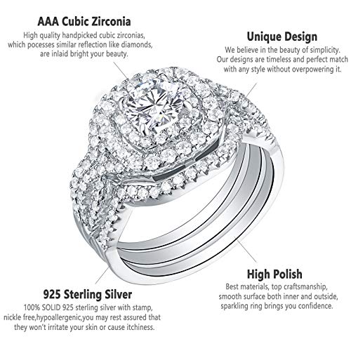 Newshe Engagement Rings Wedding Sets for Women 925 Sterling Silver 3pcs 2.3Ct White AAAAA Cz Size 4-13