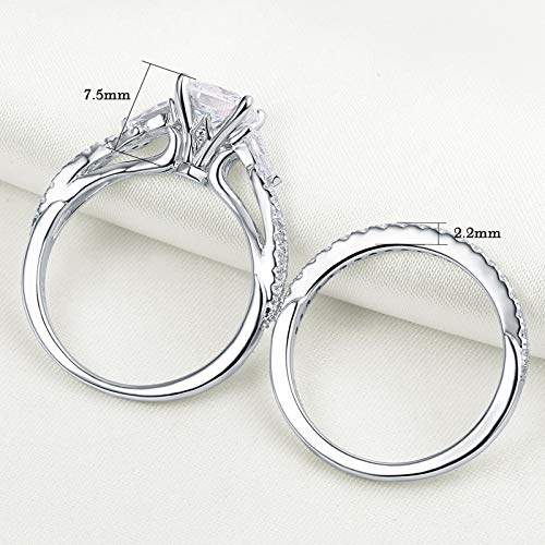 Newshe 1.7ct Princess Pear White AAAAA Cz 925 Sterling Silver Engagement Wedding Ring Set Size 4-13