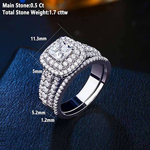 Newshe Wedding Rings for Women Engagement Ring Sets Sterling Silver Cz 1.7Ct Princess Cross Size 4-13