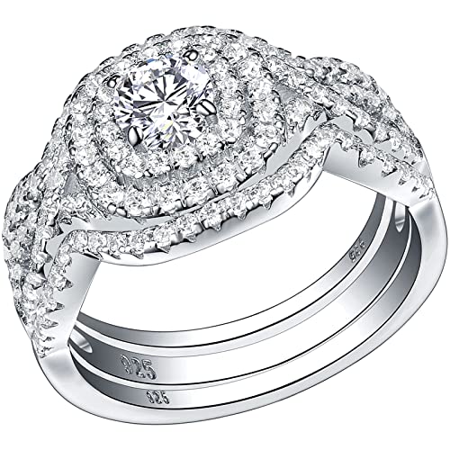 Newshe Wedding Rings for Women Engagement Ring Set 925 Sterling Silver 3pcs 2Ct White Cz Size 5-12