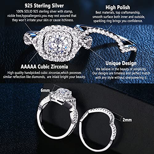 Newshe Wedding Band Engagement Ring Set for Women 925 Sterling Silver 1.8Ct Round White AAAAA Cz Size 3-13