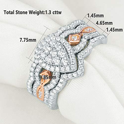 Newshe Pear Bridal Engagement Wedding Ring Set for Women Rose Gold Cz 925 Sterling Silver Size 5-13