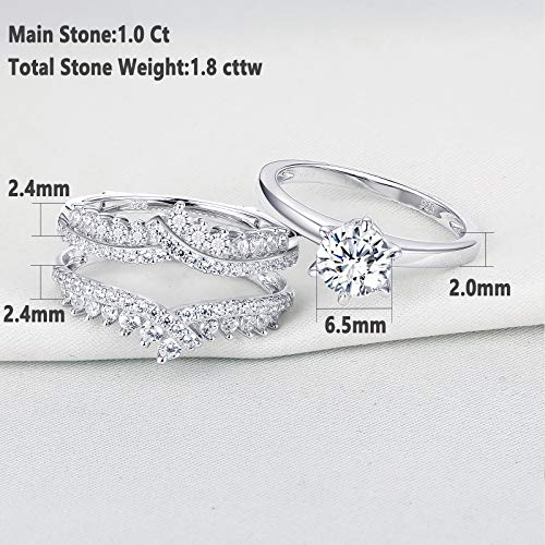 Newshe Wedding Rings for Women Engagement Ring Enhancer Band Bridal Set Sterling Silver 1.8Ct Cz Size 4-13
