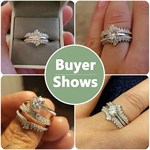 Newshe Wedding Rings for Women Engagement Ring Enhancer Band Bridal Set Sterling Silver 1.8Ct Cz Size 4-13