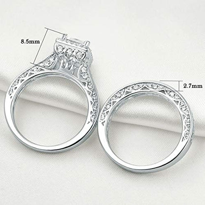 Newshe Engagement Wedding Ring Set For Women 925 Sterling Silver 1.5CT Princess White AAAAA Cz Size 3-13