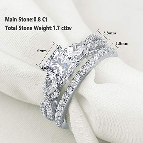Newshe 1.7ct Princess Pear White AAAAA Cz 925 Sterling Silver Engagement Wedding Ring Set Size 4-13