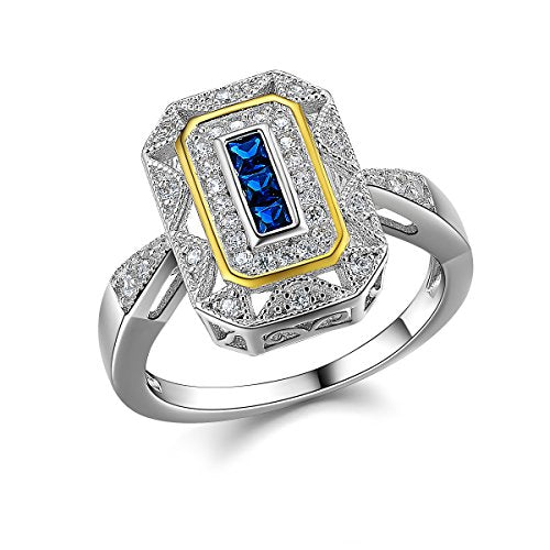 Newshe Vintage Princess Created Blue Sapphire 925 Sterling Silver Gemstone Ring Size 5-10