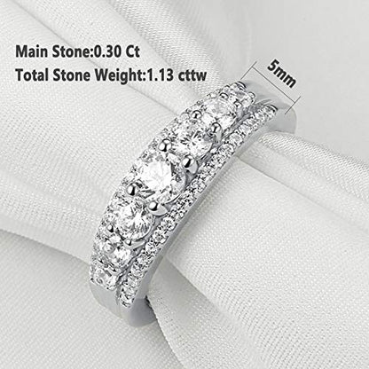 Newshe Eternity Ring Wedding Band for Women 925 Sterling Silver 1.13ct Round White AAAAA Cz Size 4-13