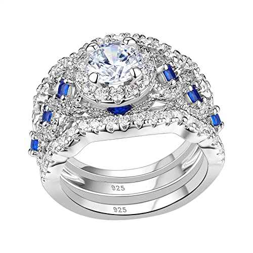 Newshe Engagement Wedding Ring Set 925 Sterling Silver 3pcs 2.5ct Oval Pear White Cz Blue Size 5-10