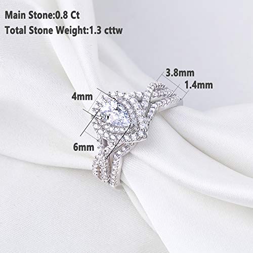 Newshe Wedding Rings for Women Engagement Ring Sets Sterling Silver Cz 1.7Ct Pear Size 4-13