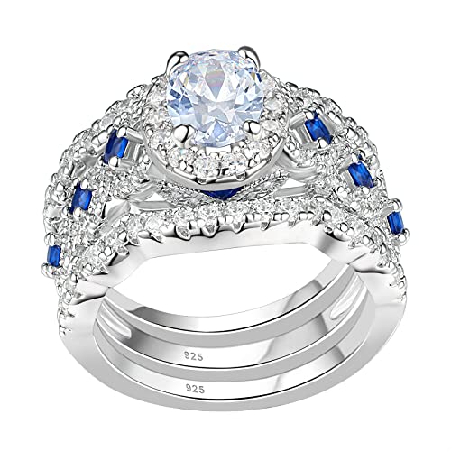 Newshe Engagement Wedding Ring Set 925 Sterling Silver 3pcs 2.5ct Oval Pear White Cz Blue Size 5-10