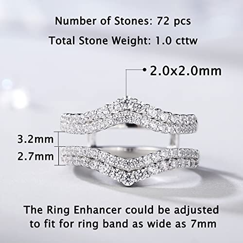 Newshe Cubic Zirconia Curved Bridal Ring Enhancer Guard for Women Engagement Rings White Gold 5A 925 Sterling Silver Size 5-10