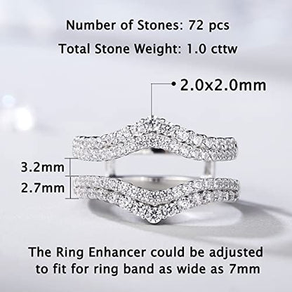 Newshe Cubic Zirconia Curved Bridal Ring Enhancer Guard for Women Engagement Rings White Gold 5A 925 Sterling Silver Size 5-10