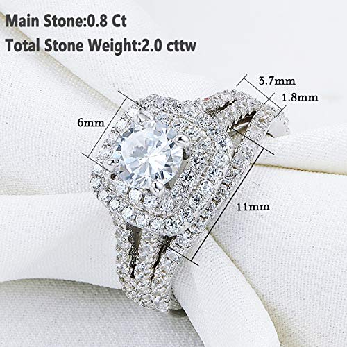 Newshe Wedding Engagement Ring Set 925 Sterling Silver 2ct Round Created Blue Sapphire White Cz Size 4-13