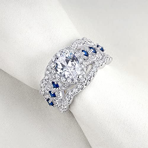 Newshe Engagement Wedding Ring Set 925 Sterling Silver 3pcs 2.5ct Oval Pear White Cz Blue Size 5-10