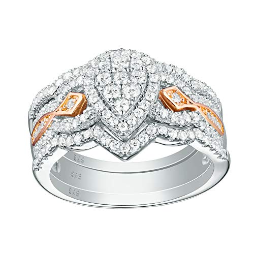 Newshe Pear Bridal Engagement Wedding Ring Set for Women Rose Gold Cz 925 Sterling Silver Size 5-13