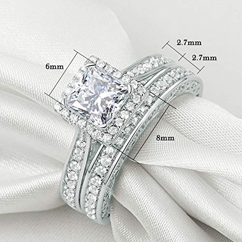 Newshe Engagement Wedding Ring Set For Women 925 Sterling Silver 1.5CT Princess White AAAAA Cz Size 3-13
