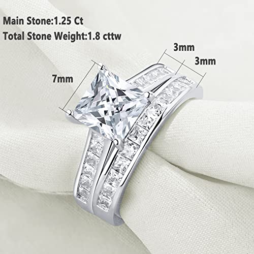 Newshe Wedding Rings for Women Engagement Ring Sets Princess 925 Sterling Silver Cz 1.8Ct Size 4-13