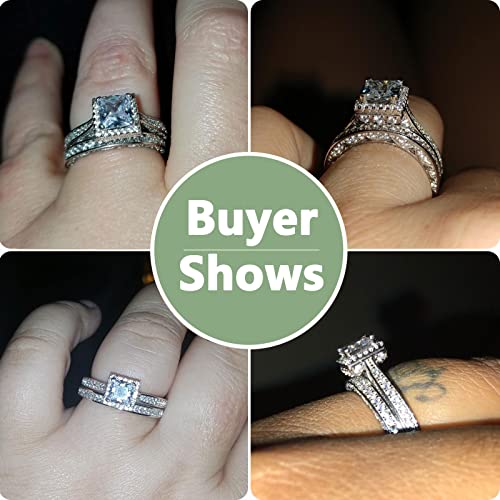 Newshe Engagement Wedding Ring Set For Women 925 Sterling Silver 1.5CT Princess White AAAAA Cz Size 3-13