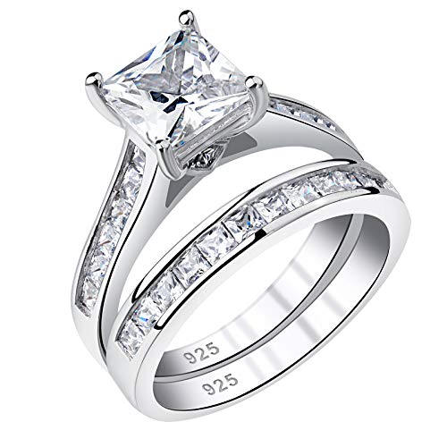 Newshe Wedding Rings for Women Engagement Ring Sets Princess 925 Sterling Silver Cz 1.8Ct Size 4-13