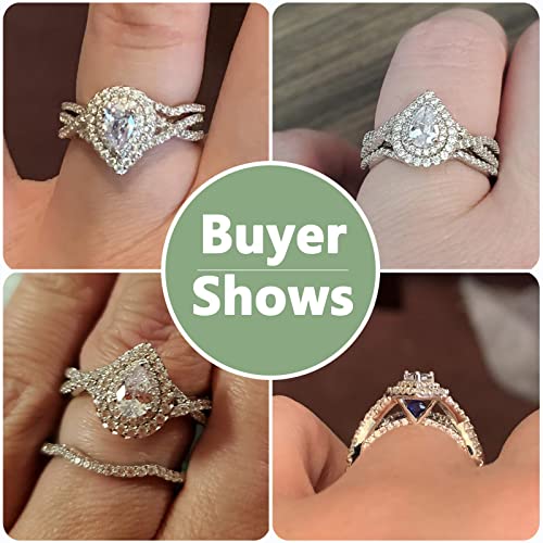 Newshe Wedding Rings for Women Engagement Ring Sets Sterling Silver Cz 1.7Ct Pear Size 4-13