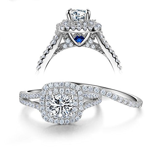 Newshe Wedding Engagement Ring Set 925 Sterling Silver 2ct Round Created Blue Sapphire White Cz Size 4-13